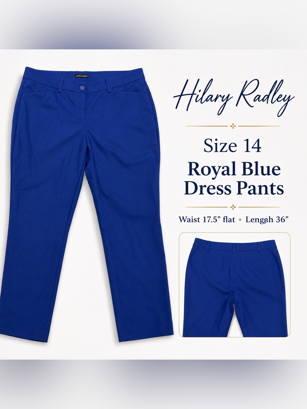 Hilary Radley Royal Blue Stretch Dress Pants Size 14